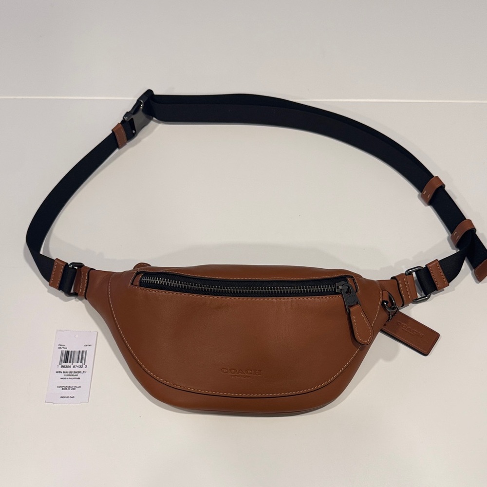Coach Brown Leather Belt Bag with Black Strap
